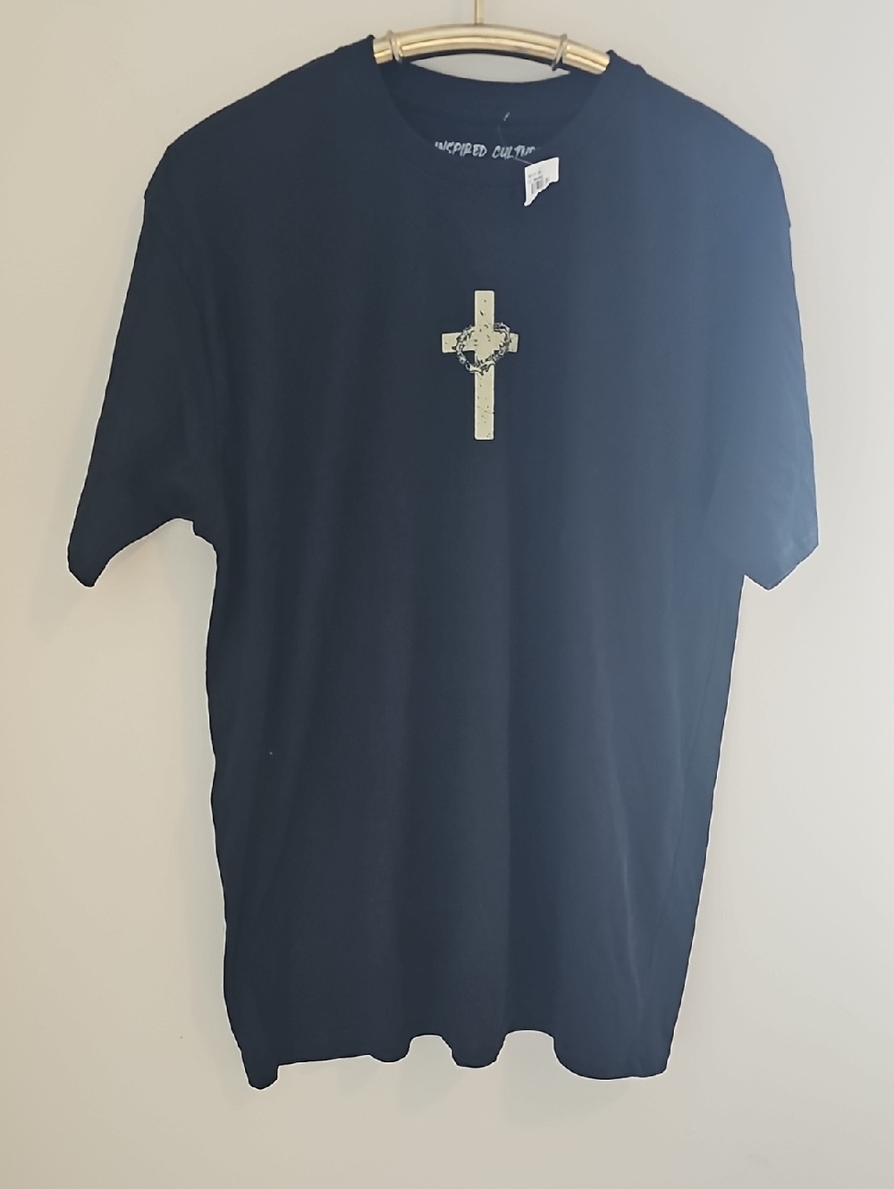 Inspired Culture CHRIST Black Short-Sleeve Men's T-Shirt with Cross Graph Sz L